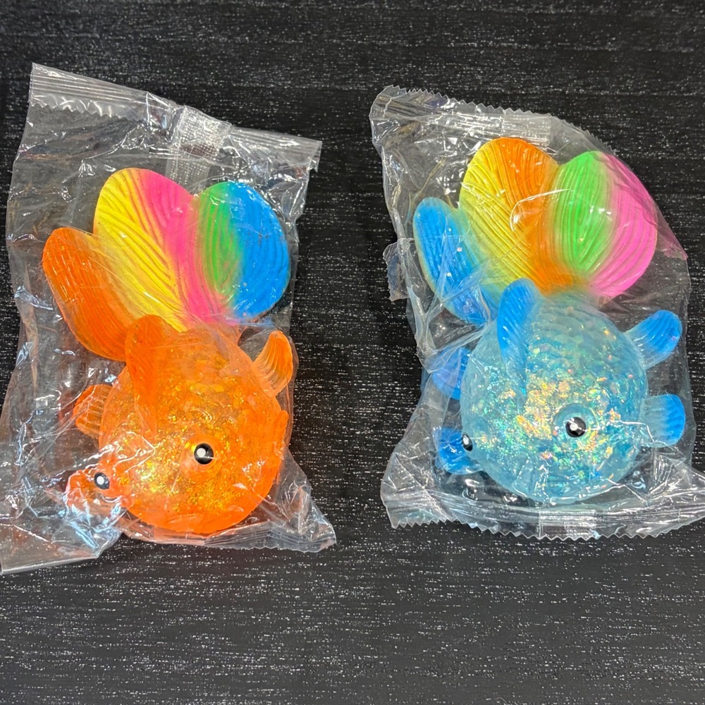 Rainbow Goldfish Fidget Toy Set 2 Orange Blue Glitter Squishy Sensory Toys NEW